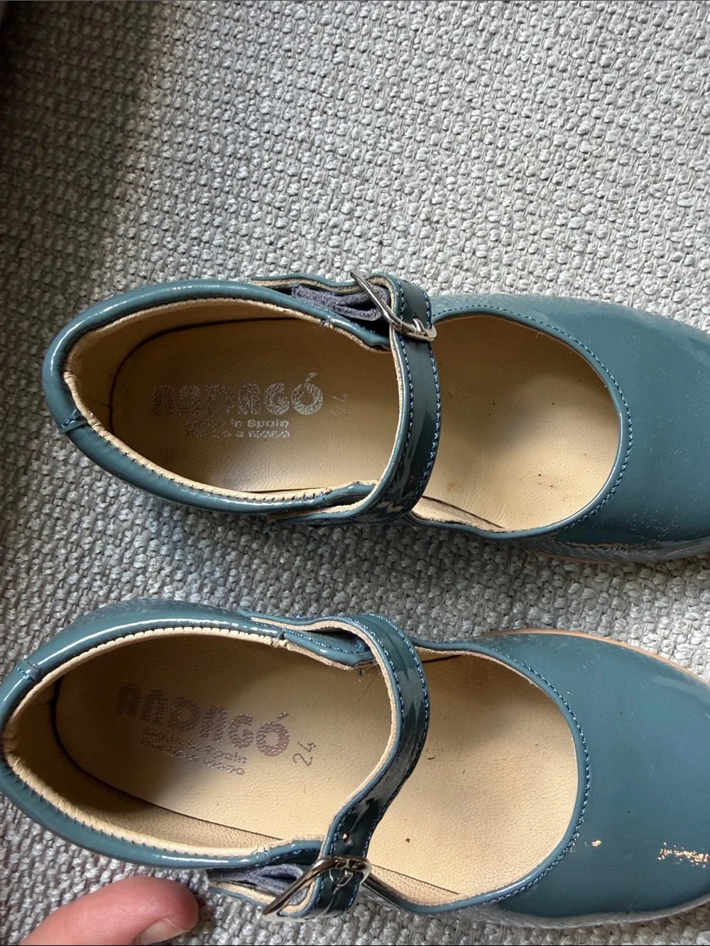 Italian Leather Girls Patent Teal Mary Jane Dress Shoes with Buckle/